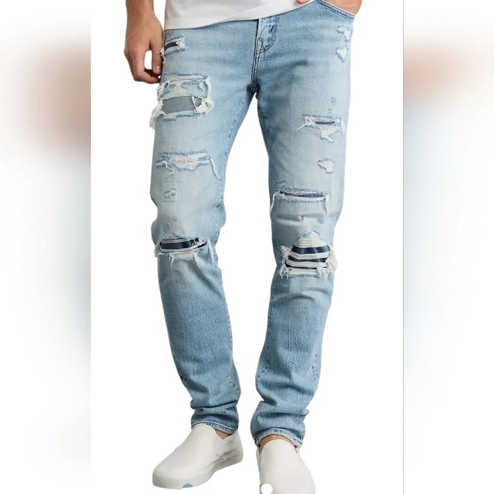 American Eagle Air Flex Patched Slim Fit Light Wash Jeans Size 30X32